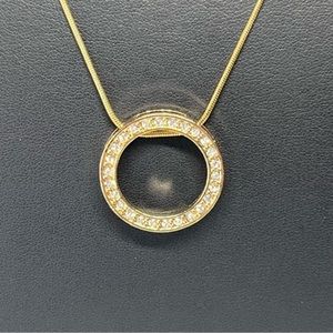 BMNY Golden White Crystal Circle Infinity Pendant Necklace 18-20"